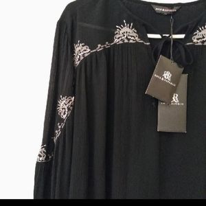 Rock & Republic Black Guaze Peasant Boho Top NWT